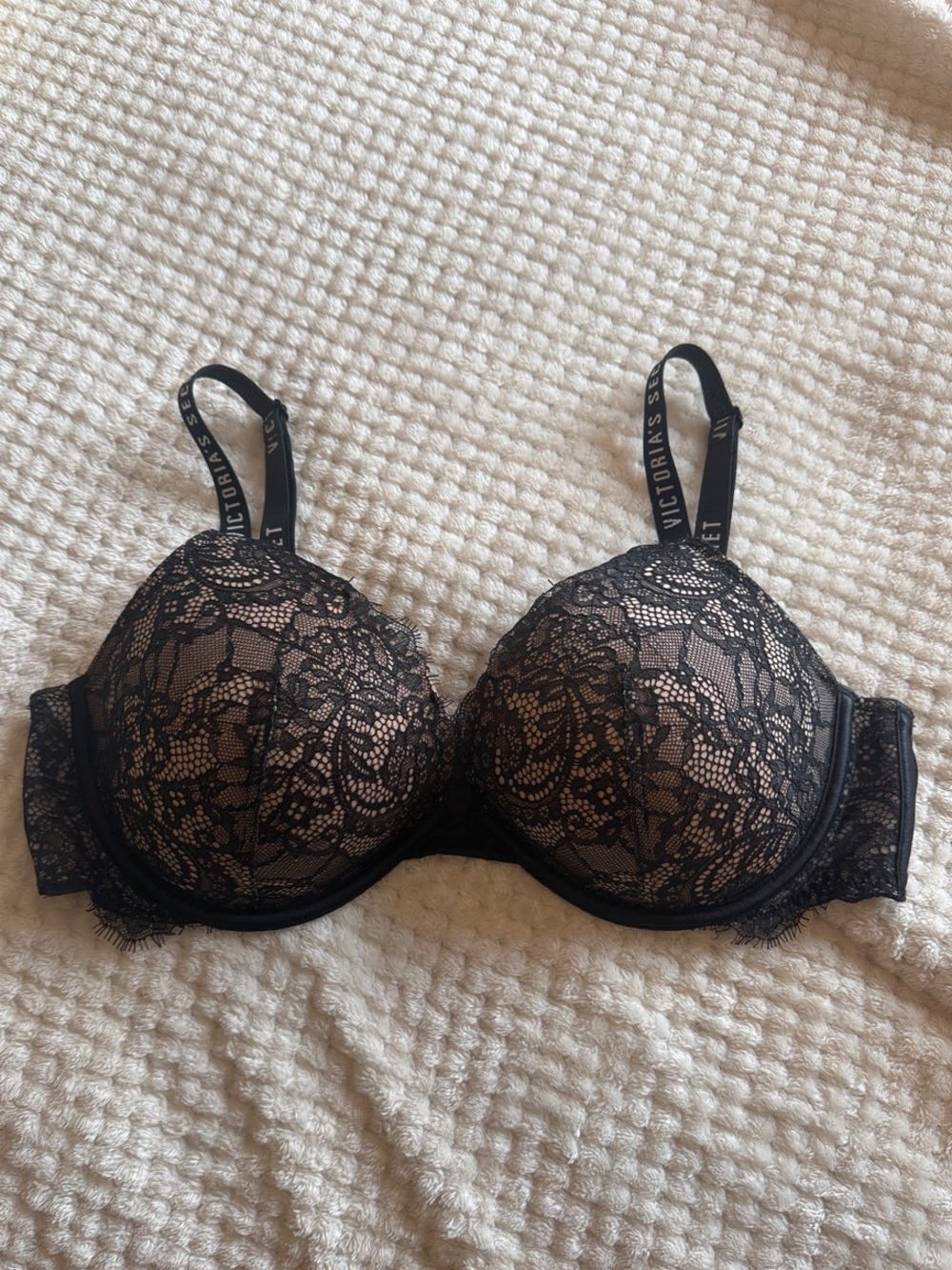 Victoria's Secret Black and Nude lace bra